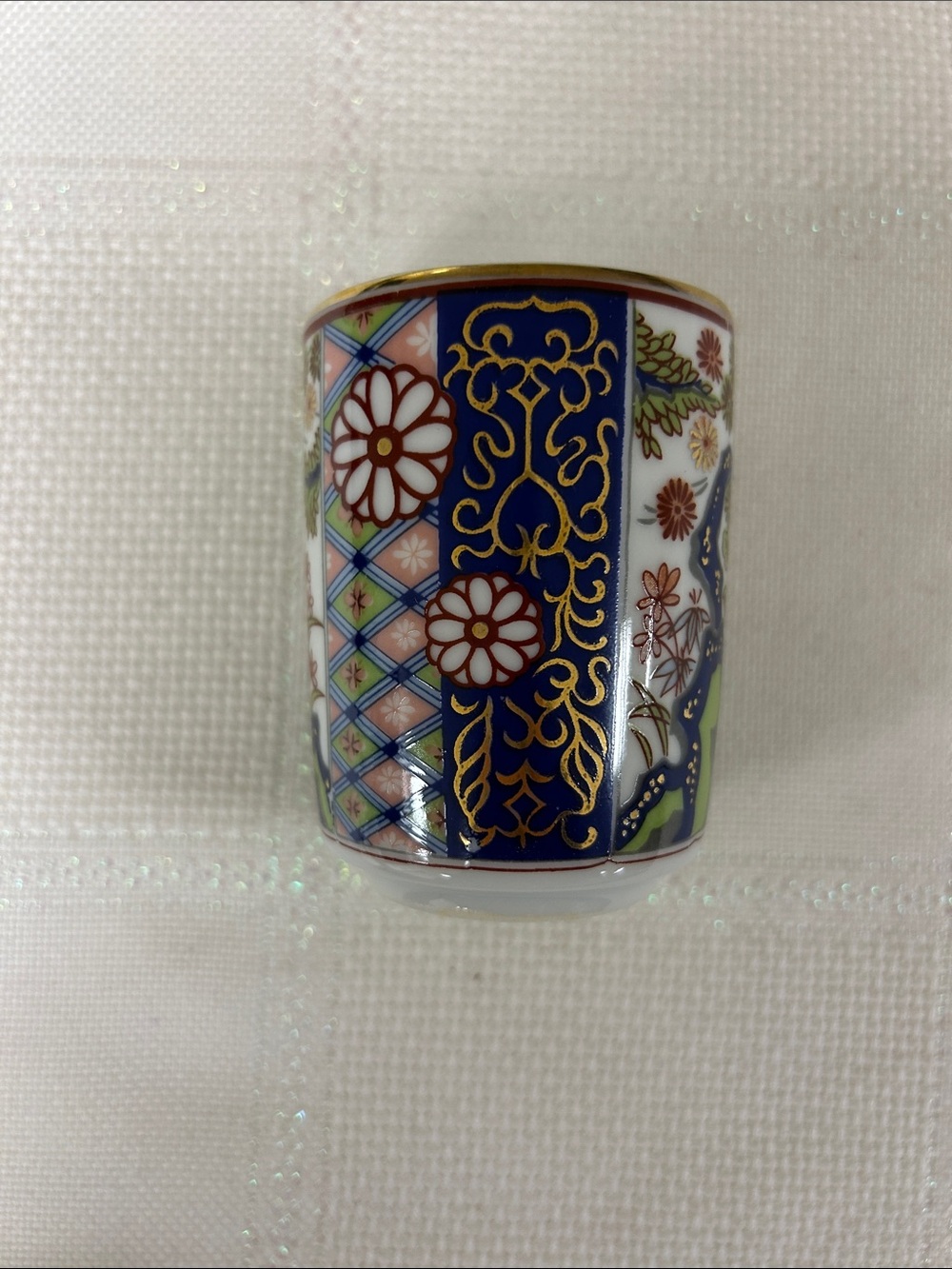 Porcelain Floral Kutani-Style Sake Cups - Blue and Gold (Set of 4) image 5